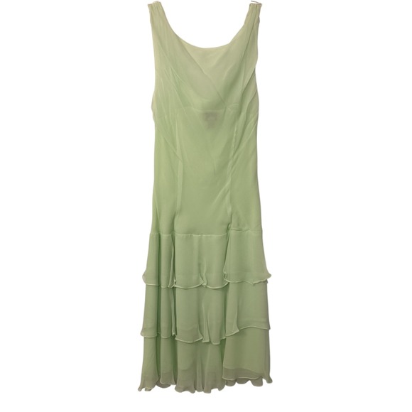 Junction West 100% Silk Cowl Neck Tiered Ruffle Midi Dress Green SZ 10 Fairy - Picture 5 of 7